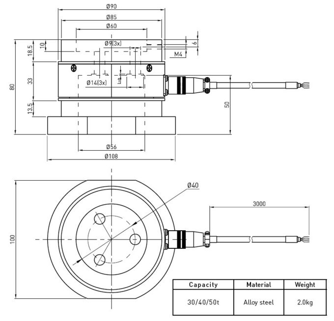 Sensore miniatura di compressione delle cellule di carico dell'estensimetro dell'acciaio legato 30t a 50t